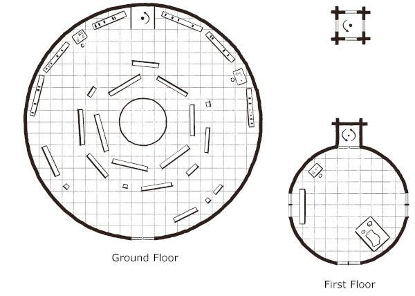 map showing a circular map of a church's library