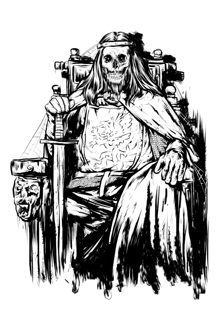 Lich sitting on a thrown with a sword