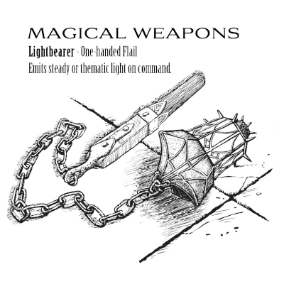 Line art of a weapon called a Light-Bearing Flail